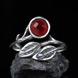 Twilight Leaf Garnet Ring